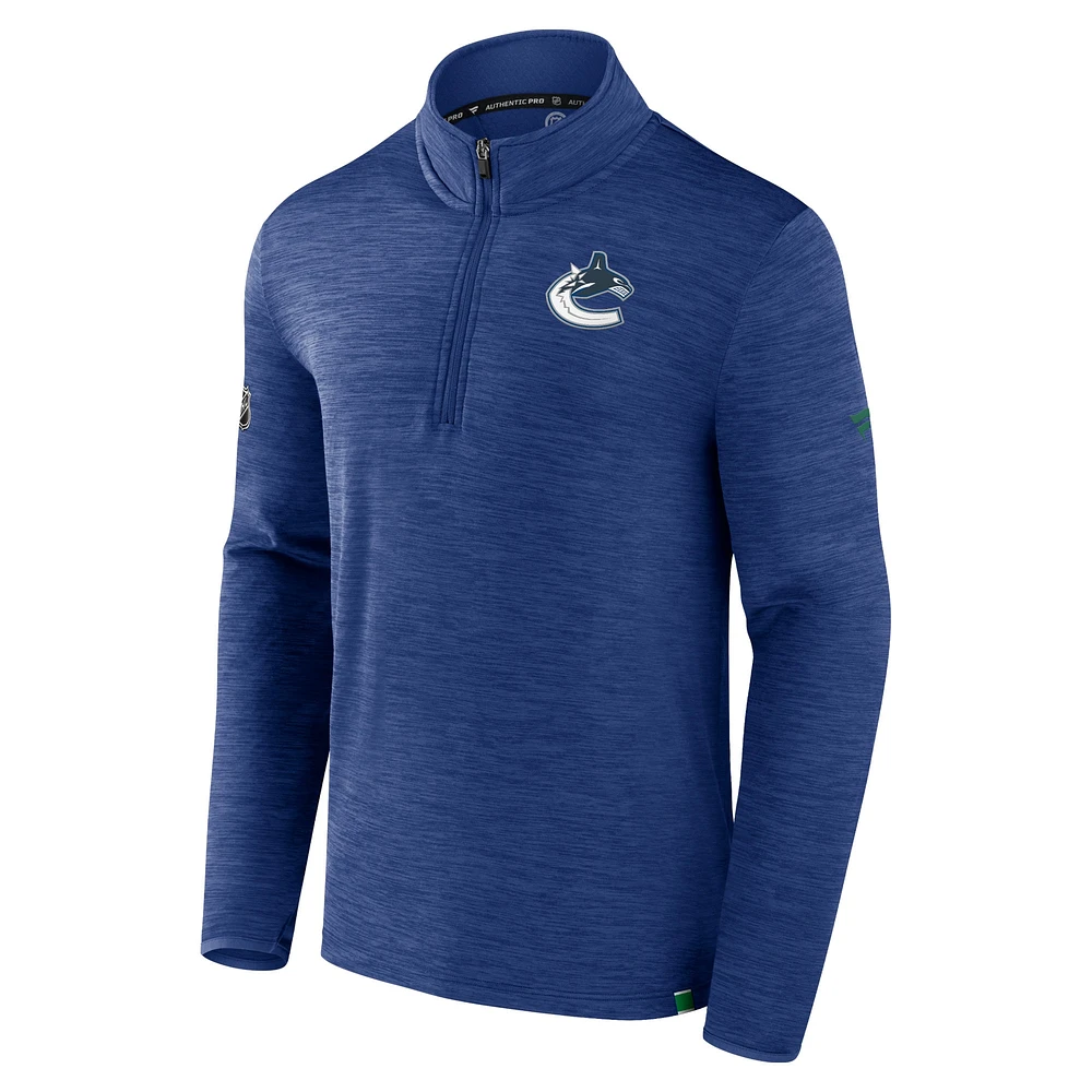 Men's Fanatics  Royal Vancouver Canucks Authentic Pro Quarter-Zip Pullover Top