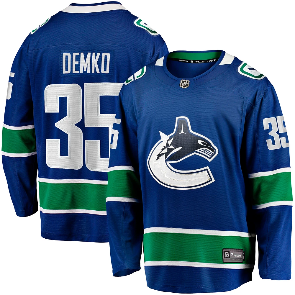 Maillot Breakaway à domicile Fanatics Thatcher Demko des Canucks de Vancouver bleu pour hommes