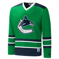 Men's Starter Green Vancouver Canucks Cross-Check V-Neck - Long Sleeve T-Shirt