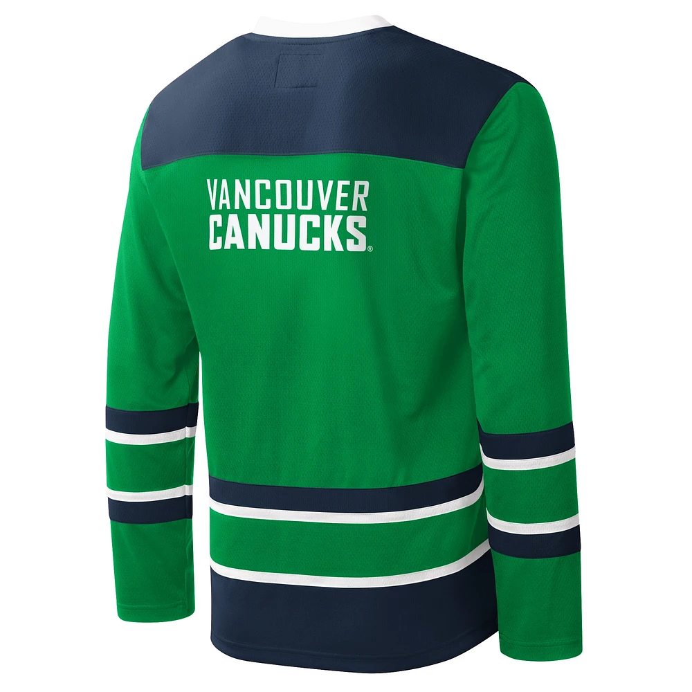 Men's Starter Green Vancouver Canucks Cross-Check V-Neck - Long Sleeve T-Shirt