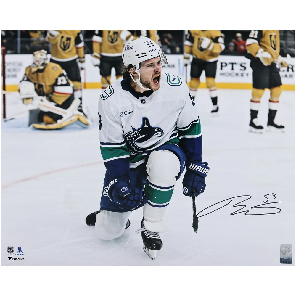 Teddy Blueger Vancouver Canucks Autographed 16" x 20" White Jersey Celebration Photograph