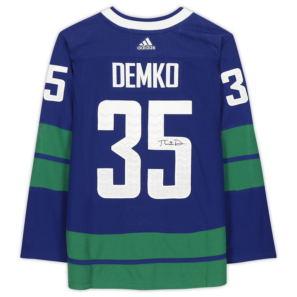 Thatcher Demko Vancouver Canucks Dédicacé Alternate Adidas Authentique Maillot Bleu