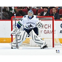 Thatcher Demko Vancouver Canucks Unsigned White Jersey Net Photograph