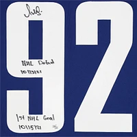 Vasily Podkolzin Vancouver Canucks Autographed Blue Adidas Authentic Jersey with "NHL Debut 10/13/21'' and ''1st NHL Goal 10/15/21" Inscriptions - Limited Edition of 21