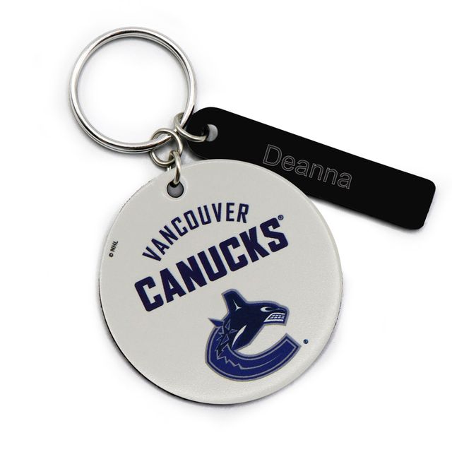 Porte-clés rond en cuir personnalisé des Canucks de Vancouver blancs