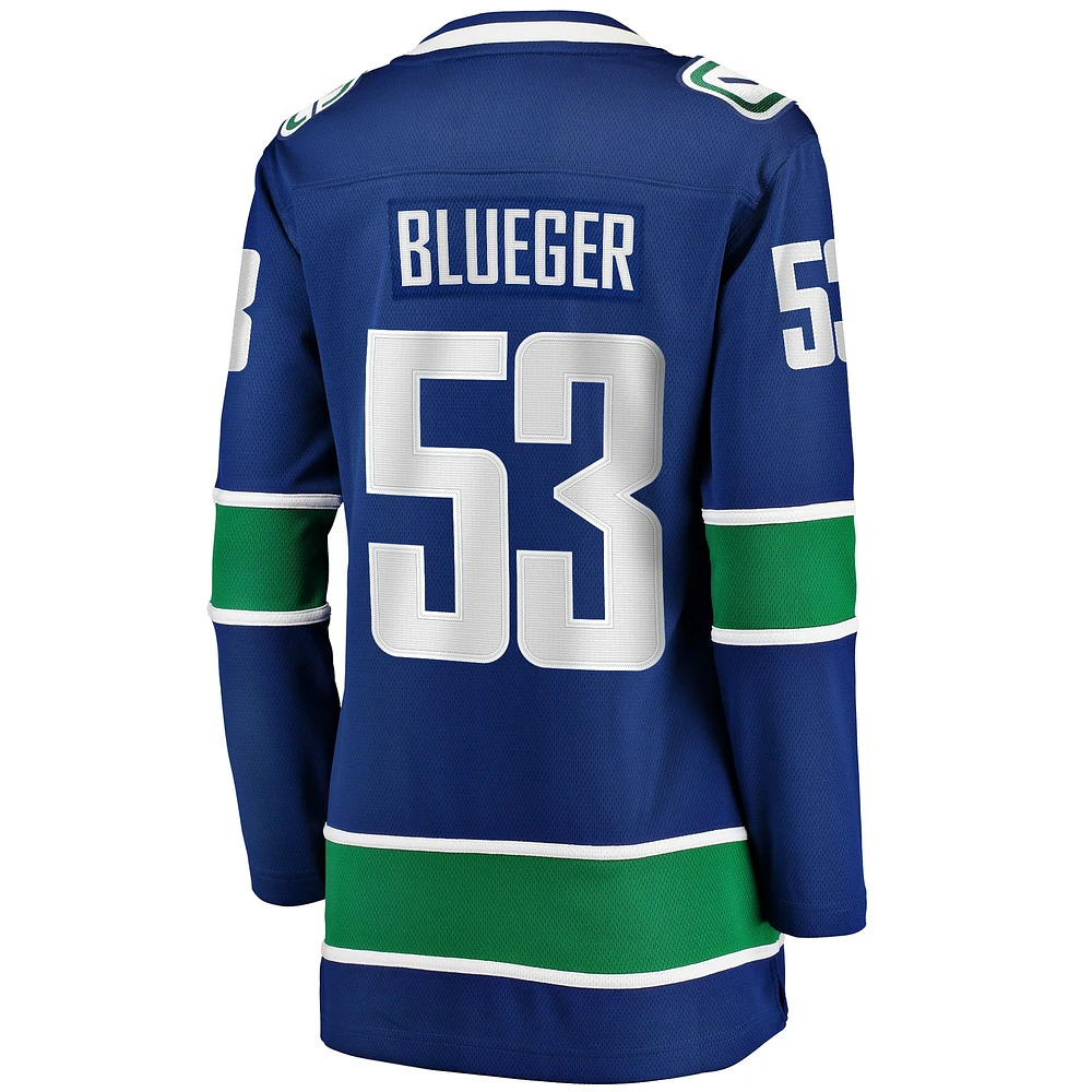 Women's Fanatics Teddy Blueger Blue Vancouver Canucks Home Breakaway Player Jersey