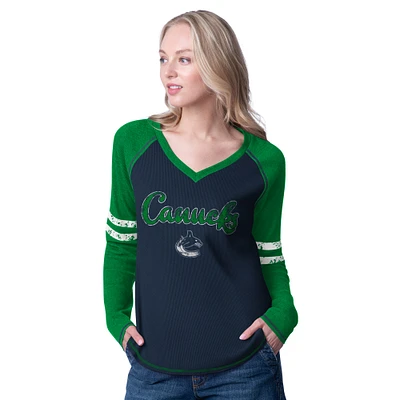 T-shirt à manches longues bleu G-III 4Her pour femme de Carl Banks, gagnant des Canucks Vancouver