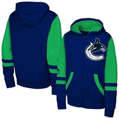 Sweat à capuche entièrement zippé bleu pour jeunes Vancouver Canucks Face Off
