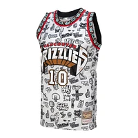 Men's Mitchell & Ness Mike Bibby White Vancouver Grizzlies 1998/99 Hardwood Classics Doodle Swingman - Jersey