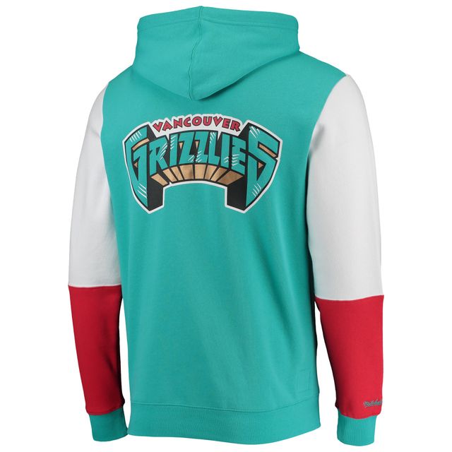 Vancouver Grizzlies Hardwood Classics Fusion 2.0 Colorblock Mitchell & Ness pour homme bleu sarcelle/blanc - Chandail à capuchon
