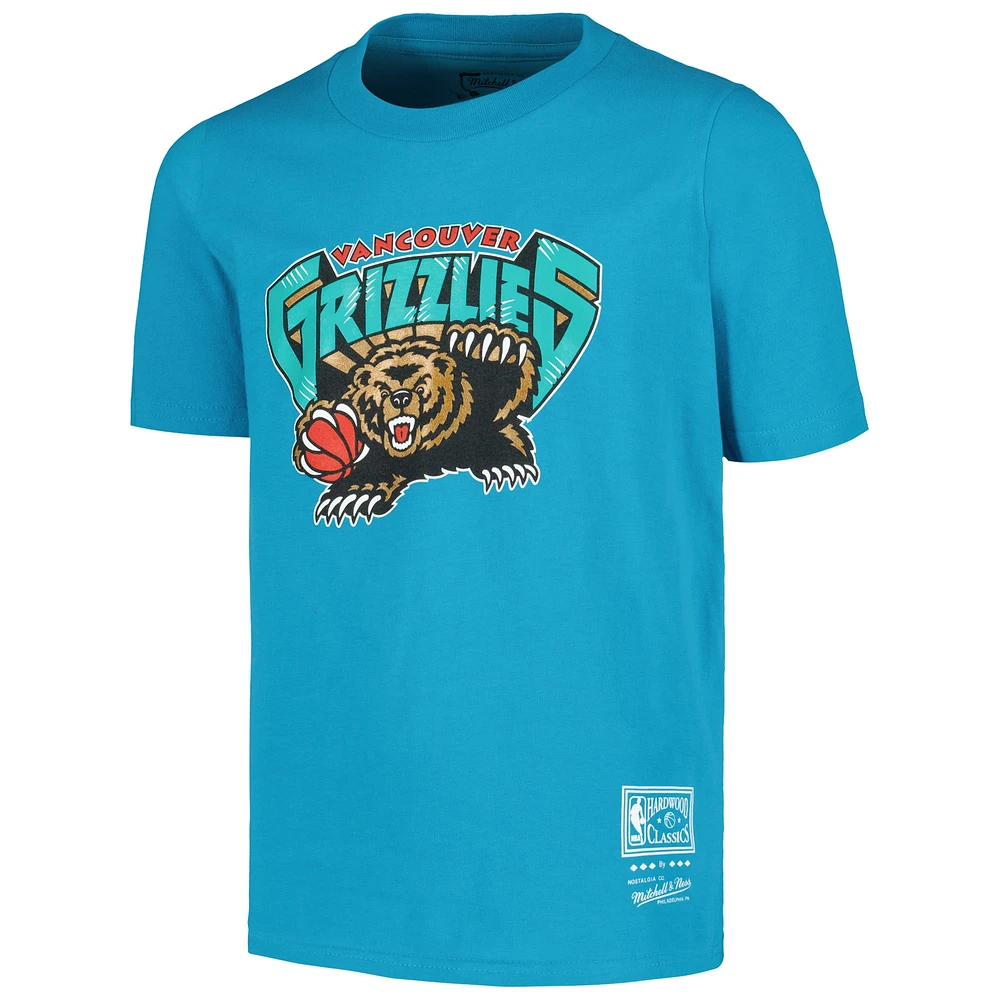 Youth Mitchell & Ness Turquoise Vancouver Grizzlies Hardwood Classics Retro Logo T-Shirt
