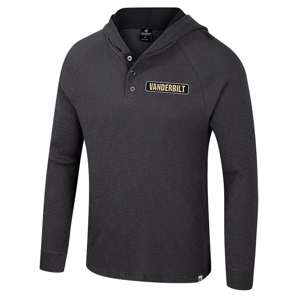 T-shirt à capuche manches longues Henley pour homme Colosseum Charcoal Vanderbilt Commodores Dujour Ralgan