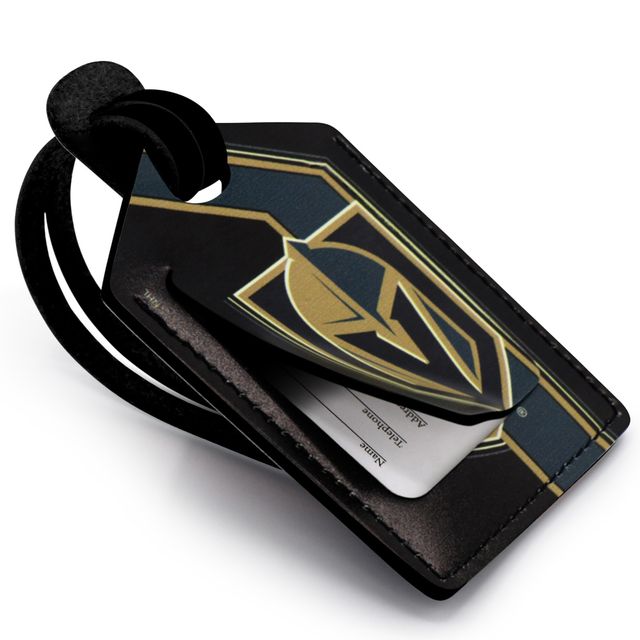 Étiquette de bagage en cuir personnalisée Black Vegas Golden Knights