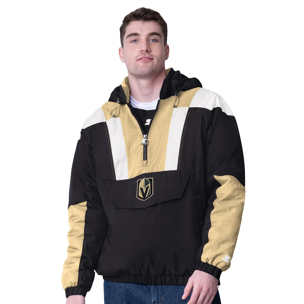 Men's Starter Black Vegas Golden Knights Charger Half-Zip Pullover Hooded Jacket