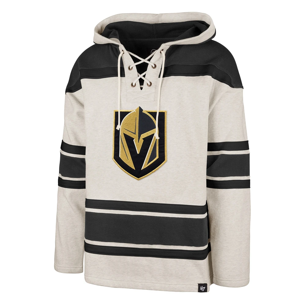Men's '47 Oatmeal Vegas Golden Knights Rockaway Lace-Up Pullover Hoodie