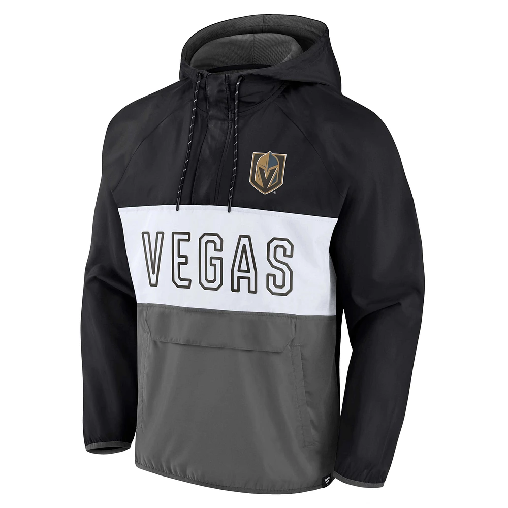 Men's Fanatics Black/Gray Vegas Golden Knights Backhand Shooter Defender Anorak Raglan Hoodie Quarter-Zip Jacket