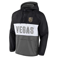 Men's Fanatics Black/Gray Vegas Golden Knights Backhand Shooter Defender Anorak Raglan Hoodie Quarter-Zip Jacket