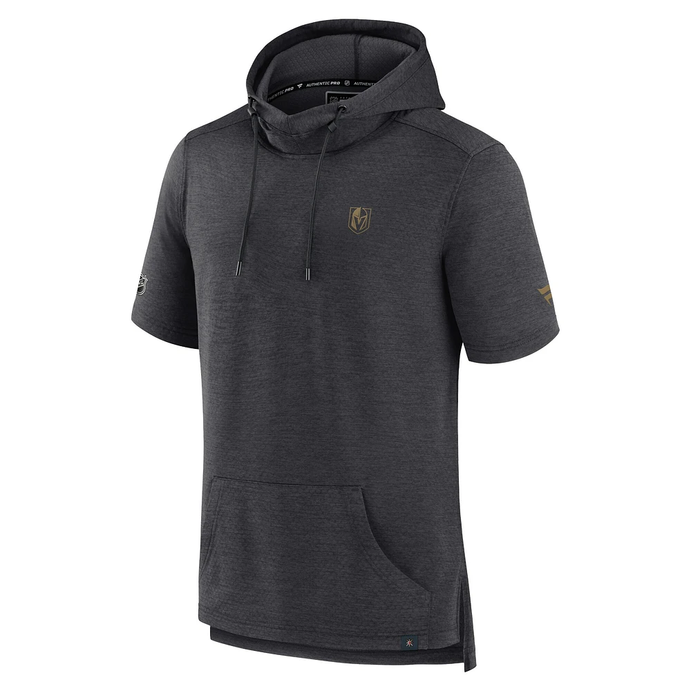 Men's Fanatics  Heather Charcoal Vegas Golden Knights Authentic Pro Short Sleeve Pullover Hoodie