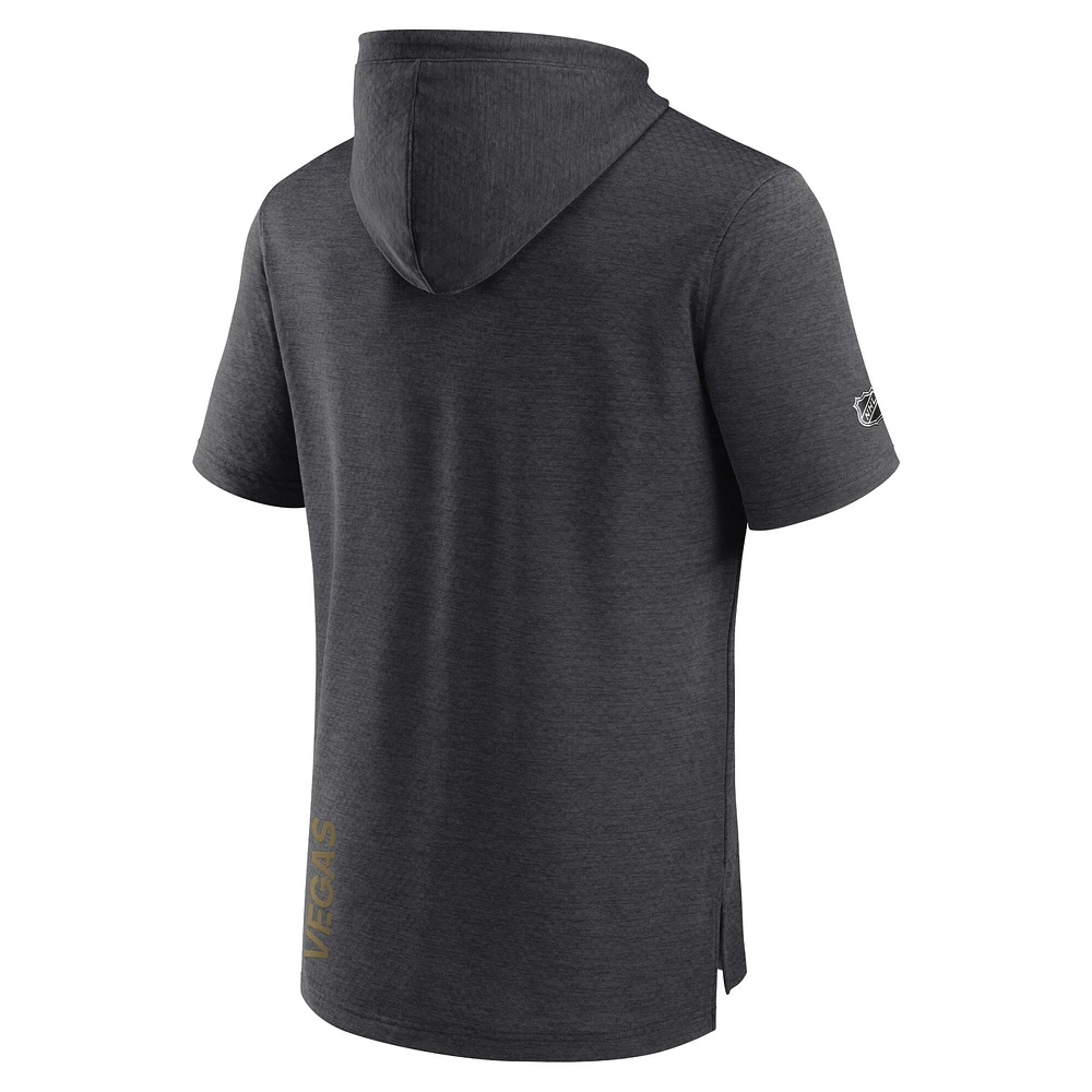Men's Fanatics  Heather Charcoal Vegas Golden Knights Authentic Pro Short Sleeve Pullover Hoodie