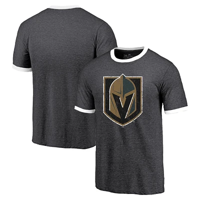 T-shirt à trois mélanges contrasté Majestic Threads pour hommes, noir chiné, Vegas Golden Knights Ringer