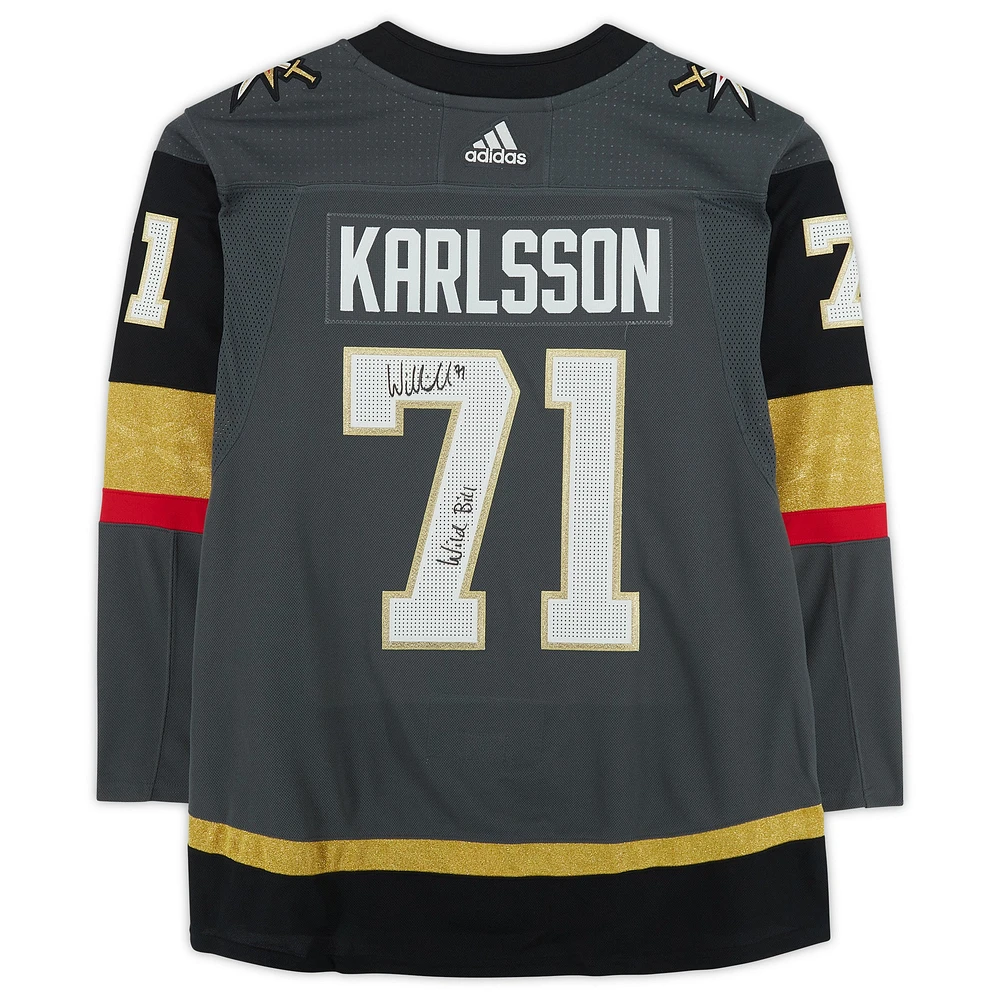 William Karlsson Vegas Golden Knights Autographed Black Adidas Authentic Jersey with "Wild Bill" Inscription
