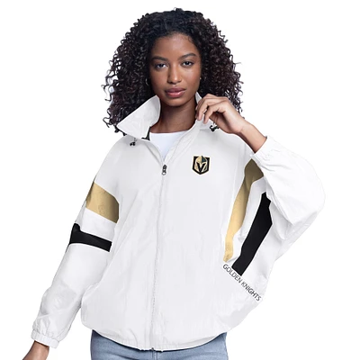 Veste à capuche surdimensionnée entièrement zippée G-III Sports by Carl Banks pour femme, motif Vegas Golden Knights, blanc