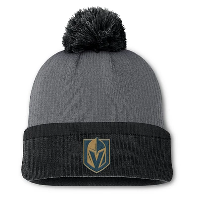 Bonnet en tricot à revers avec pompon pour femme Fanatics Charcoal Vegas Golden Knights
