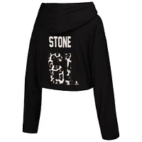 Women's Majestic Threads Mark Stone Black Vegas Golden Knights Leopard Print Name & Number Cropped Pullover Hoodie