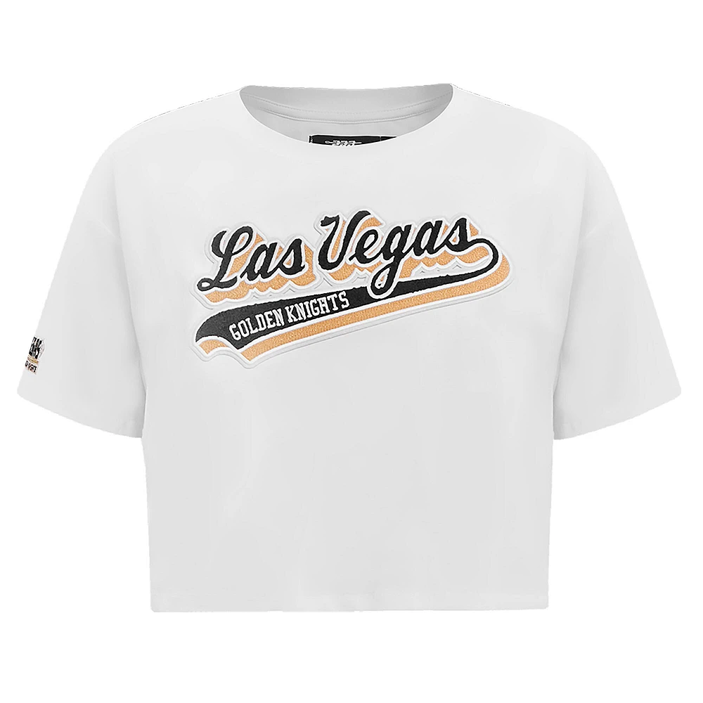 Women's Pro Standard White Vegas Golden Knights Boxy Script Tail Cropped T-Shirt