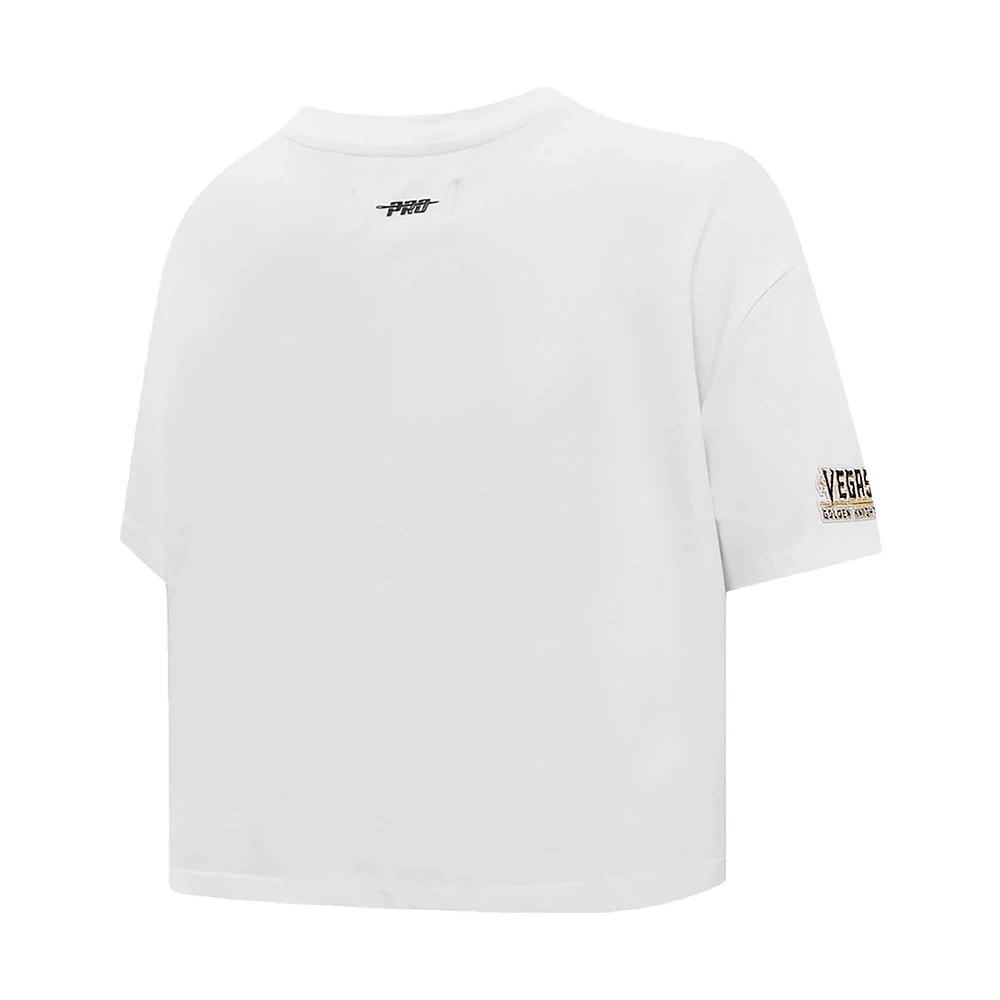 Women's Pro Standard White Vegas Golden Knights Boxy Script Tail Cropped T-Shirt