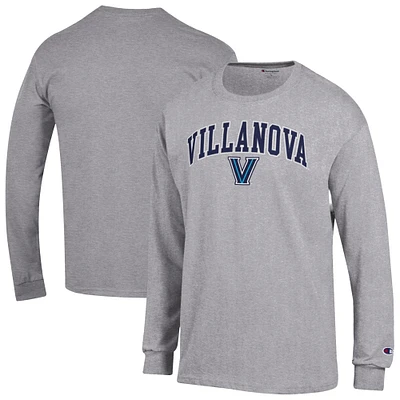 T-shirt à manches longues pour homme Champion Heather Grey Villanova Wildcats Arch Over Logo