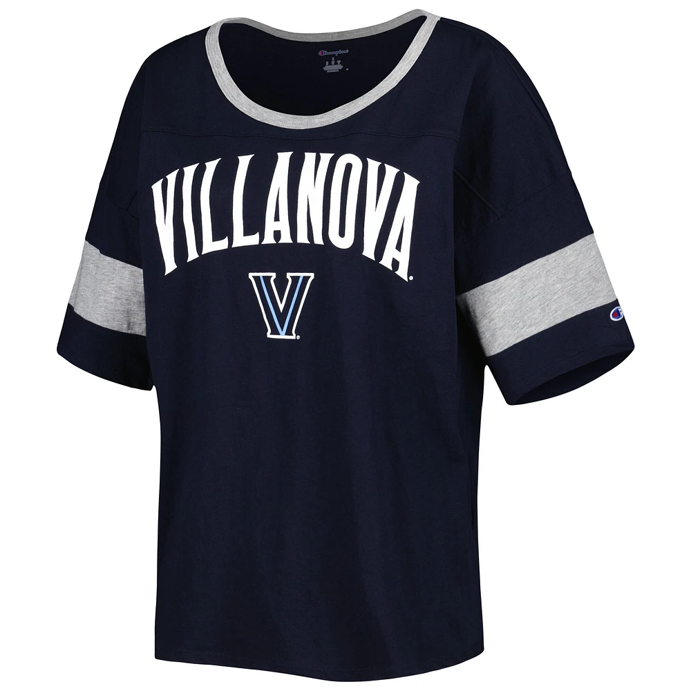 T-shirt à manches mi-longues rayures Jumbo Arch Villanova Wildcats Champion bleu marine pour femme