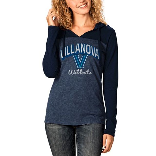 T-shirt à capuche et col en V manches longues Villanova Wildcats pour femme bleu marine