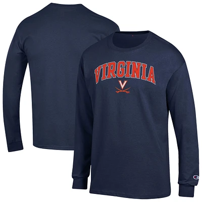 T-shirt à manches longues avec logo Arch Over Champion Navy Virginia Cavaliers pour homme