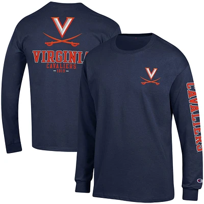 T-shirt à manches longues Champion Navy Virginia Cavaliers Team Stack pour homme