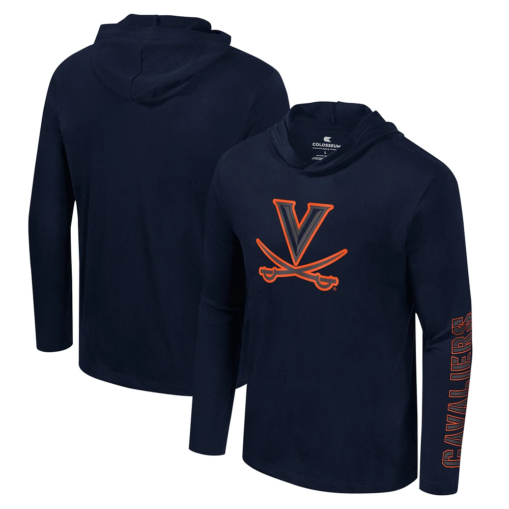 T-shirt à capuche manches longues Colosseum Navy Virginia Cavaliers Color Pop Active Blend 2-Hit pour hommes