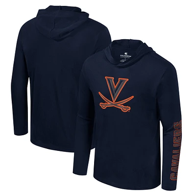 T-shirt à capuche manches longues Colosseum Navy Virginia Cavaliers Color Pop Active Blend 2-Hit pour hommes