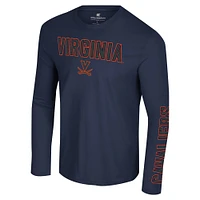 Men's Colosseum Navy Virginia Cavaliers Color Pop Active Blend 2-Hit Long Sleeve T-Shirt