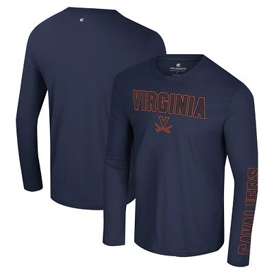 T-shirt à manches longues Colosseum Navy Virginia Cavaliers Color Pop Active Blend 2-Hit pour hommes