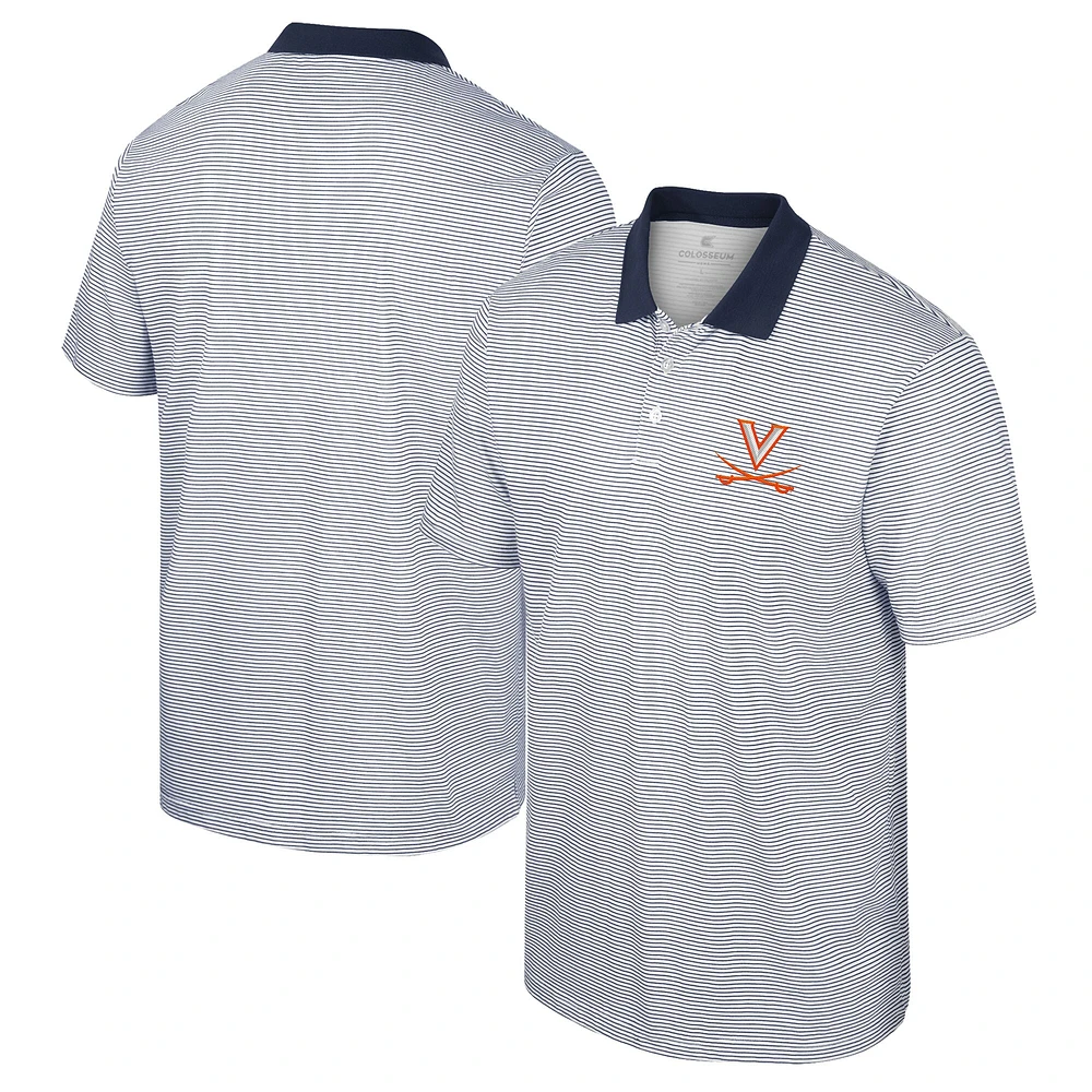 Polo Colosseum Homme Blanc/Bleu Marine Virginia Cavaliers Print Stripe