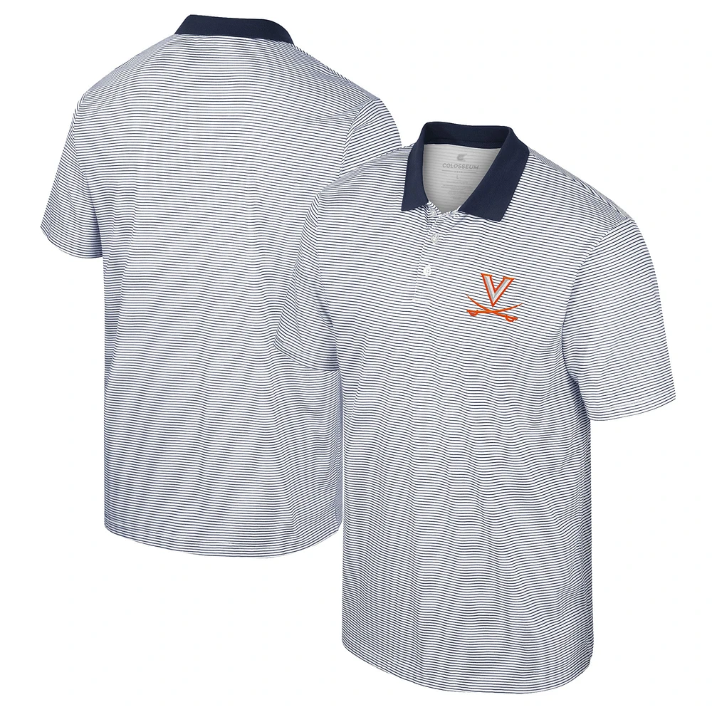 Polo Colosseum Homme Blanc/Bleu Marine Virginia Cavaliers Print Stripe