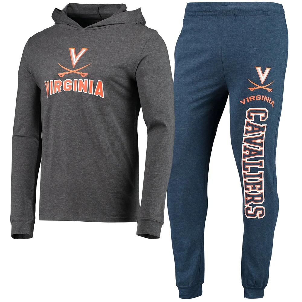Concepts Sport pour hommes, ensemble t-shirt à capuche et pyjama de jogging, bleu marine/anthracite chiné, Virginia Cavaliers Meter