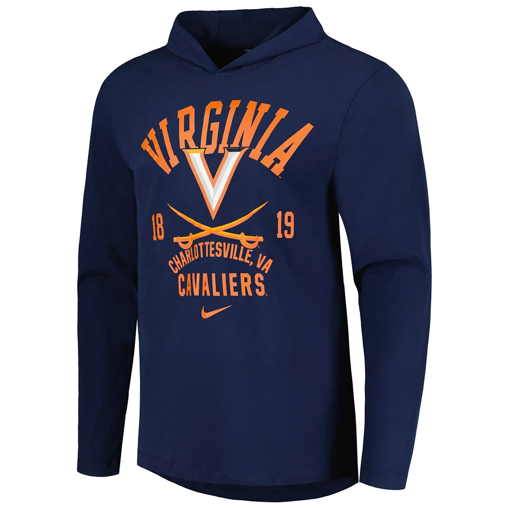 Men's Nike Navy Virginia Cavaliers Performance Long Sleeve Hoodie T-Shirt
