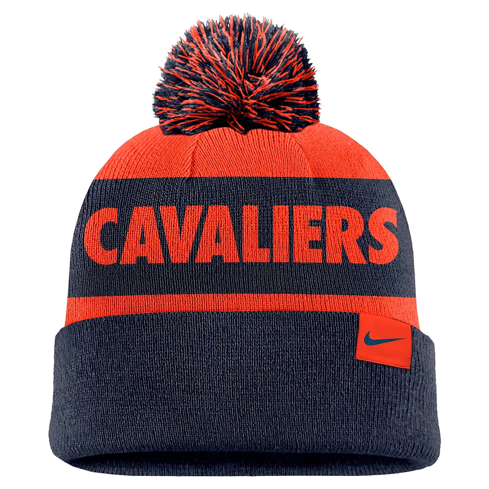 Men's Nike Orange/Navy Virginia Cavaliers Peak Stripe Cuffed Knit Hat with Pom
