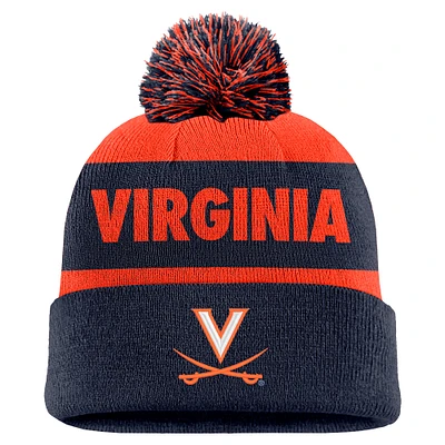 Bonnet en tricot à revers et pompon Nike Orange/Navy Virginia Cavaliers Peak Stripe pour homme