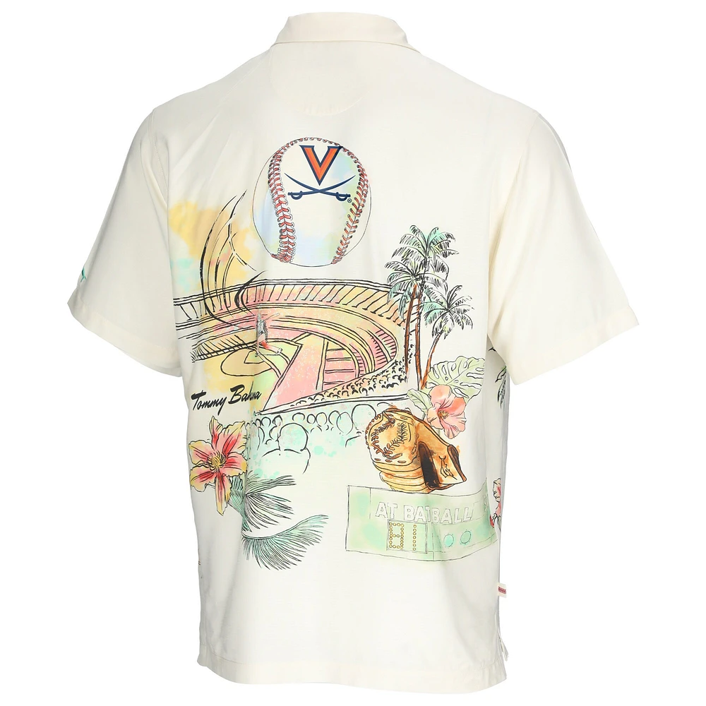 Men's Tommy Bahama Cream Virginia Cavaliers Paradise Fly Ball Camp Button-Up Shirt