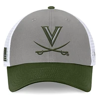 Men's Top of the World Gray/Green Virginia Cavaliers OHT Military Appreciation Badge Trucker Adjustable Hat