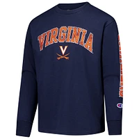 Youth Champion Navy Virginia Cavaliers Distressed Arch Over Logo Long Sleeve T-Shirt