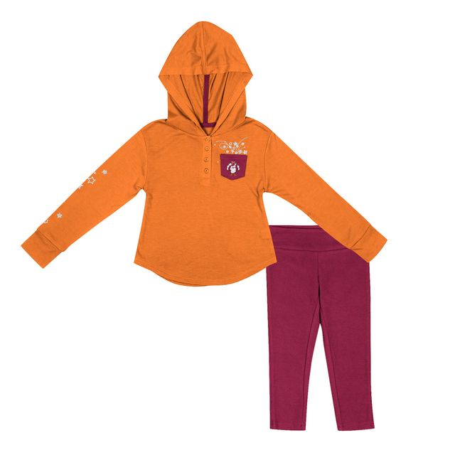 Ensemble de t-shirt et leggings à capuche manches longues Colosseum Orange/Maroon Virginia Tech Hokies pour tout-petit fille
