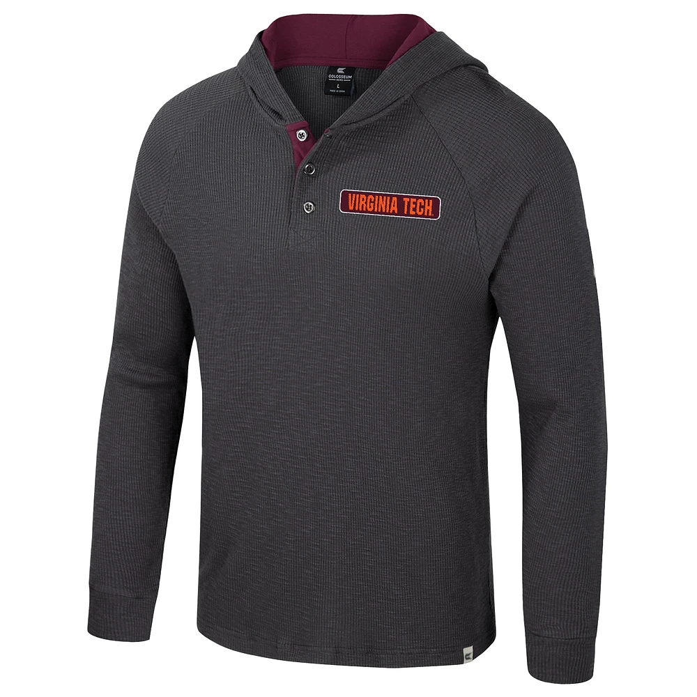 Men's Colosseum  Charcoal Virginia Tech Hokies Dujour Ralgan Long Sleeve Henley Hoodie T-Shirt